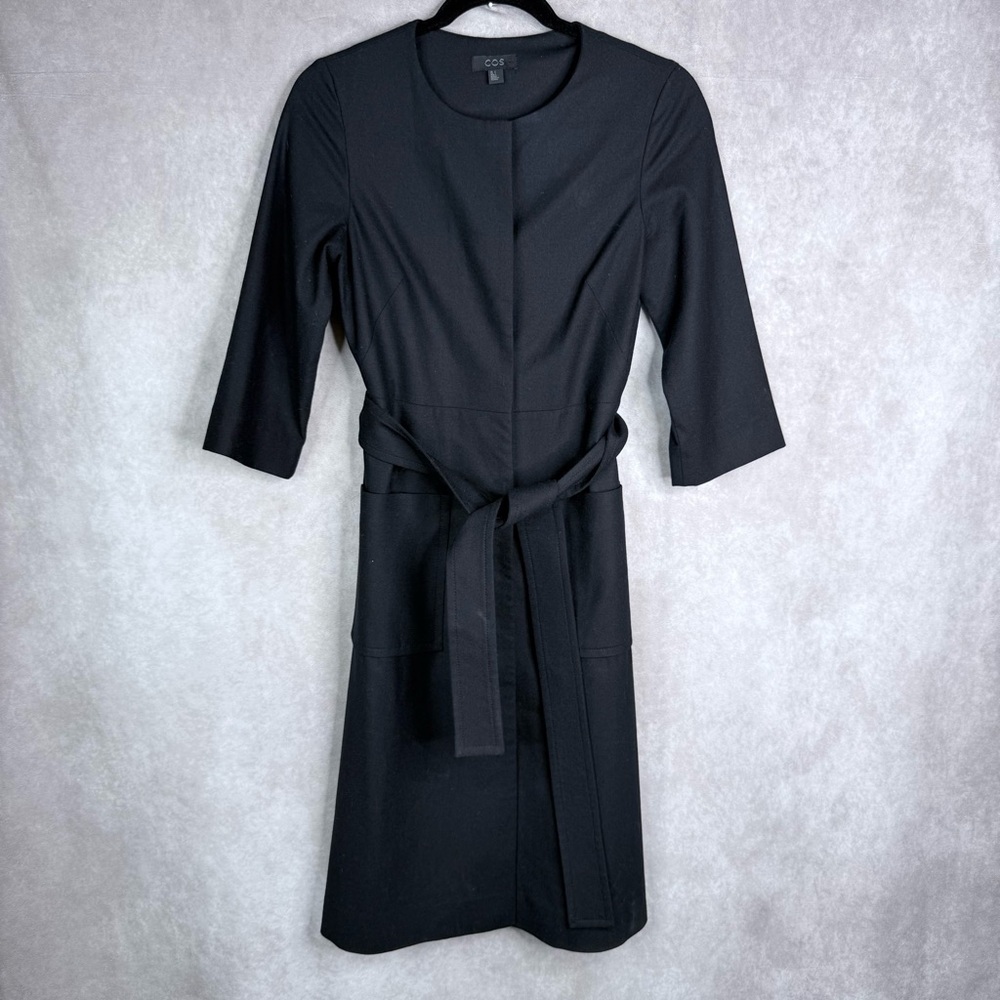 COS Wool Blend Belted‎ Midi Coat Shirt Dress In Black Women's Size US 2